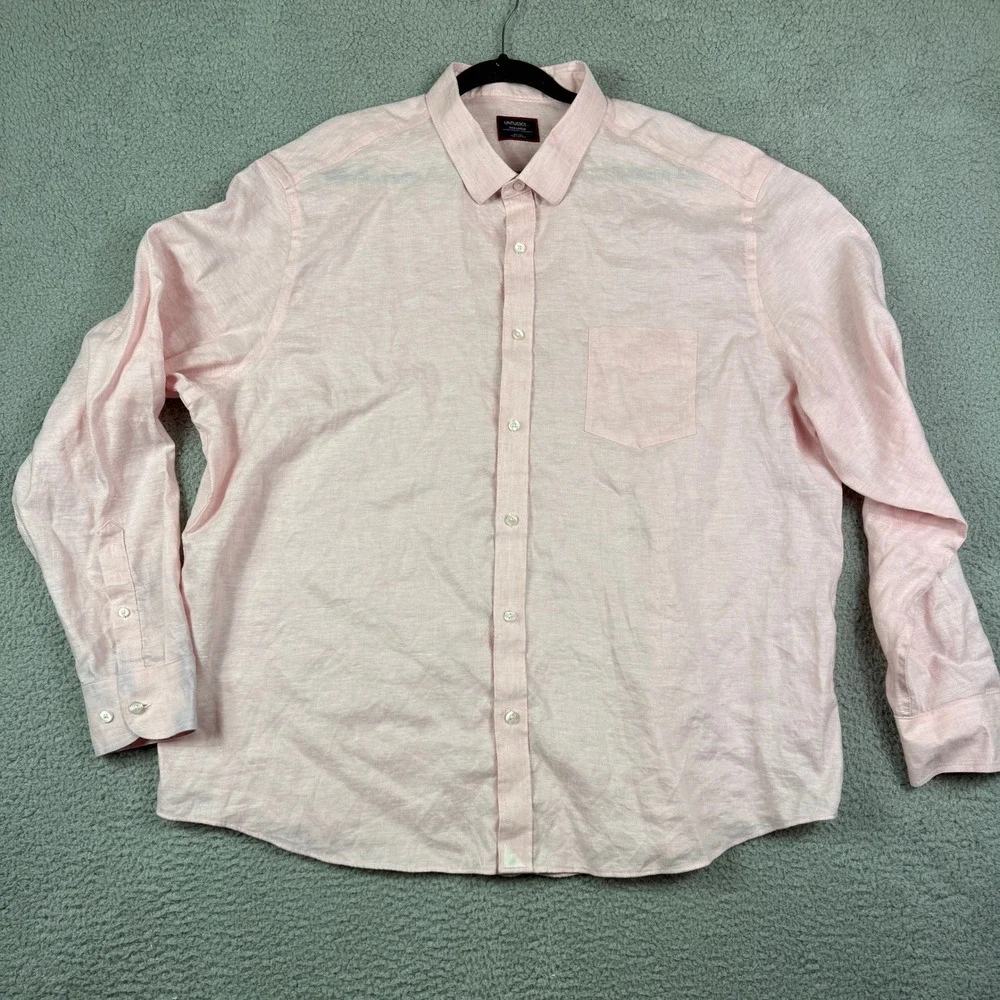 UNTUCKit Men's XXX Large Pink Linen Wrinkle Resistant Button Down‎ Shirt